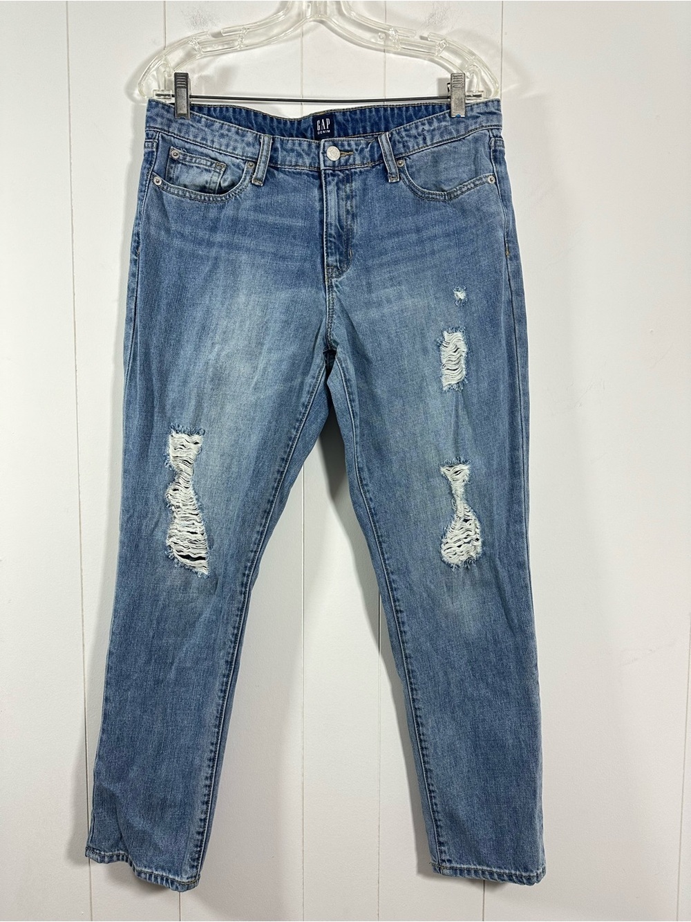 Gap Sz 29R Sexy Boyfriend Fit Distressed Denim Blue Jeans Women’s 100% Cotton